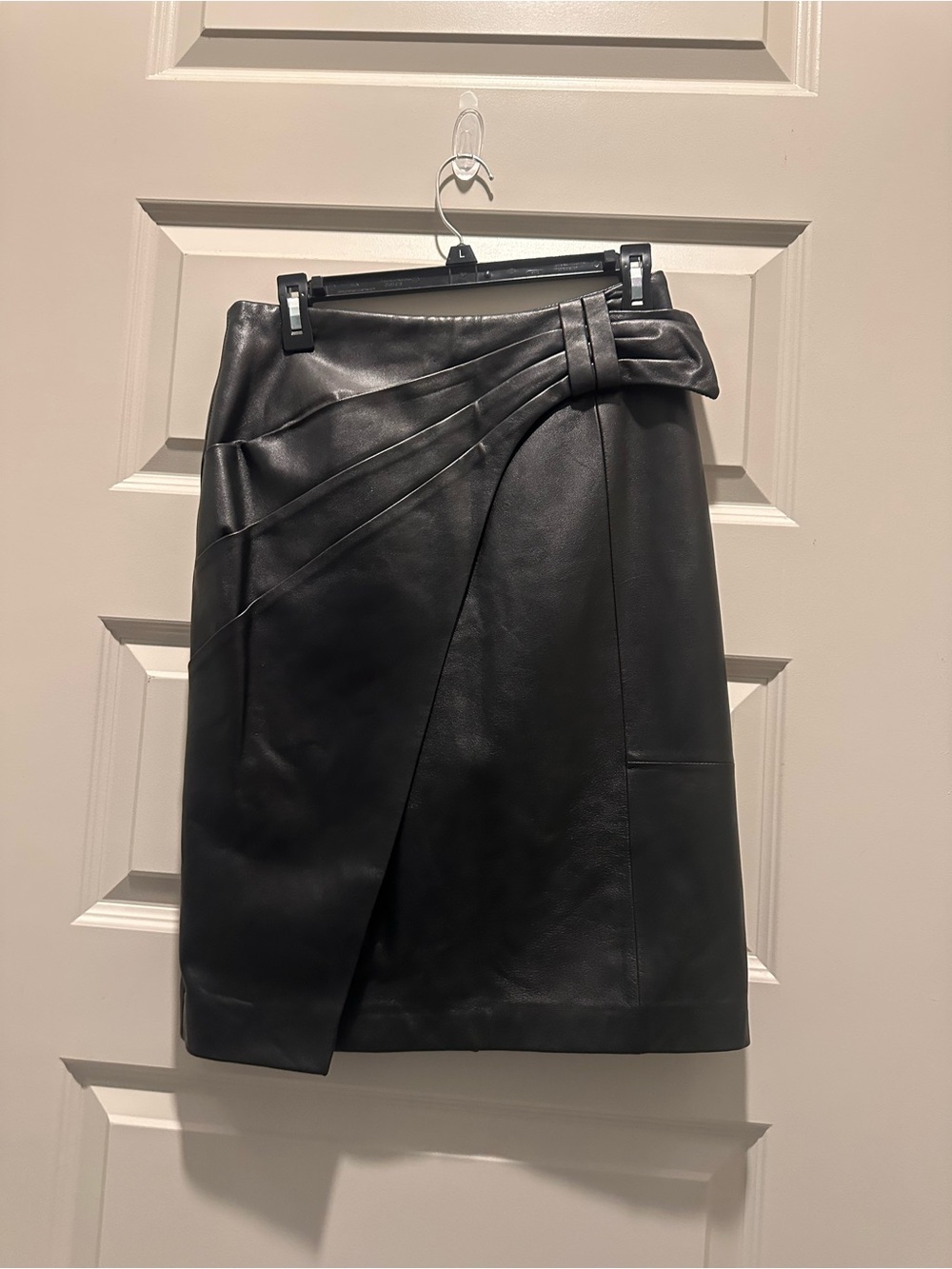 Antonio Melani Black Leather Wrap Pencil Skirt